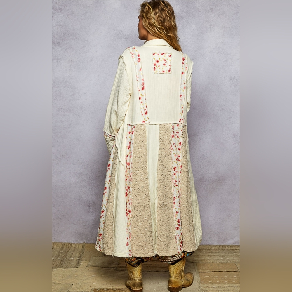 #761 POL Long Jacket In Double Gauze With Floral & Crochet Patchwork - Picture 5 of 5